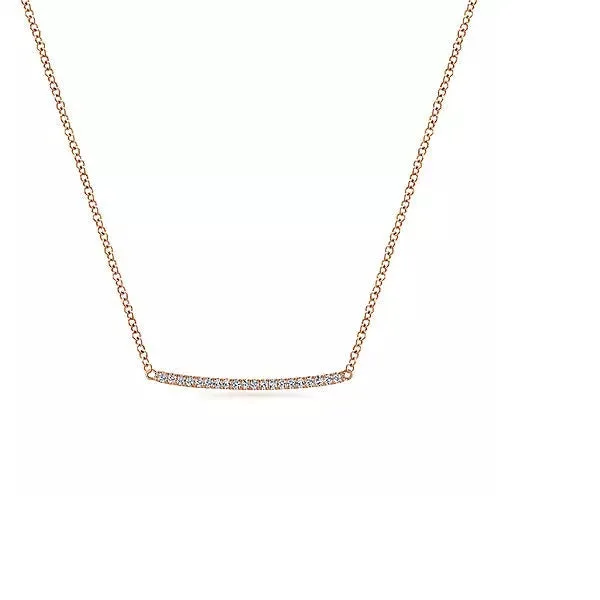 14K Rose Gold Curved .10cttw Diamond Bar Necklace with Pave Set Diamonds