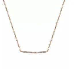 14K Rose Gold Curved .10cttw Diamond Bar Necklace with Pave Set Diamonds