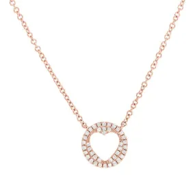 14K Rose Gold Diamond Pave Heart Necklace