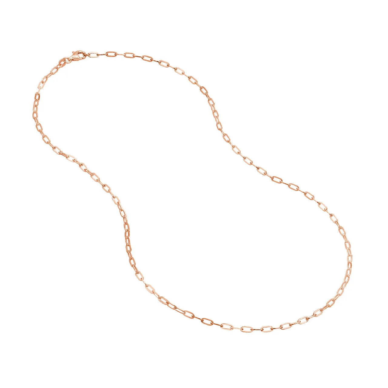 14K Solid Gold 2mm Paperclip Chain Necklace with Lobster Lock
