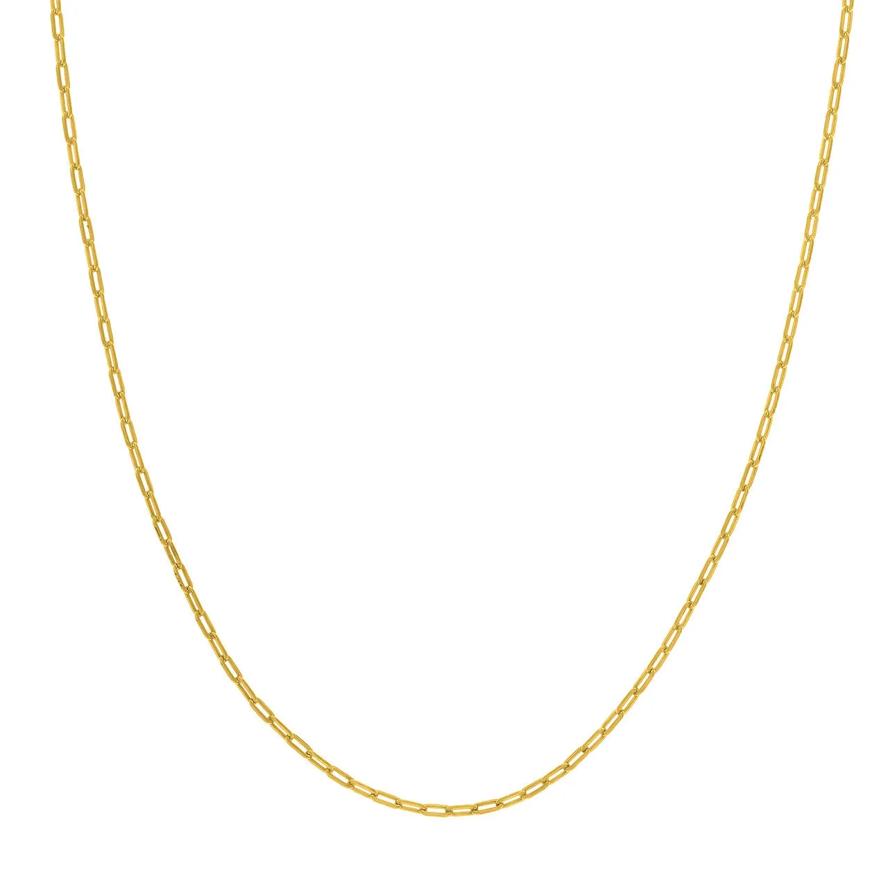 14K Solid Gold 2mm Paperclip Chain Necklace with Lobster Lock