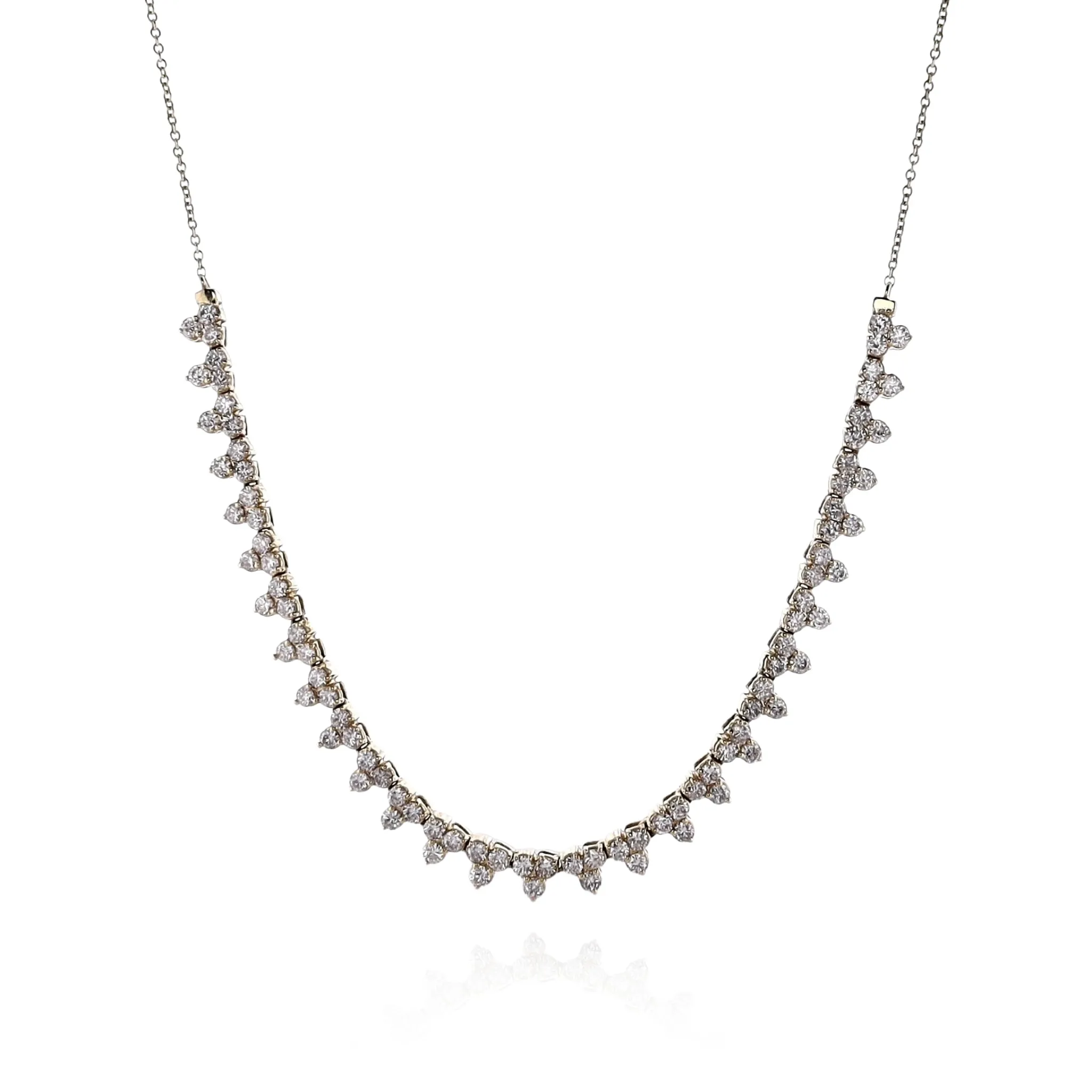 14k Yellow Gold Adjustable 16-18" Tri-Cluster Diamond Necklace