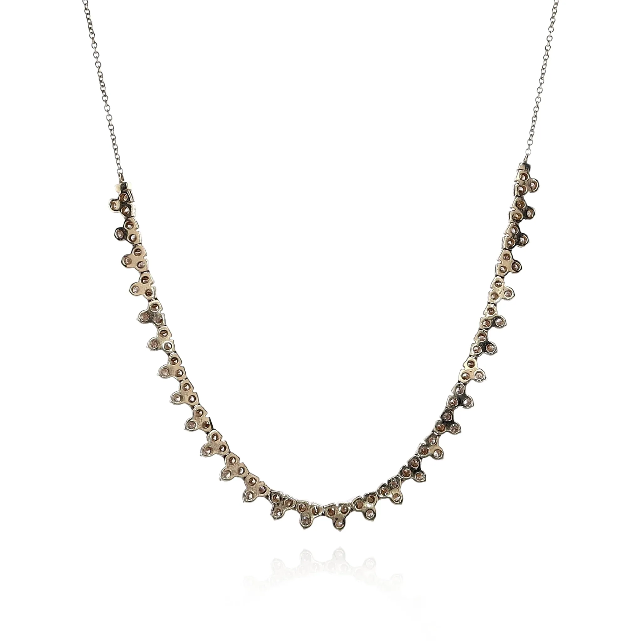 14k Yellow Gold Adjustable 16-18" Tri-Cluster Diamond Necklace