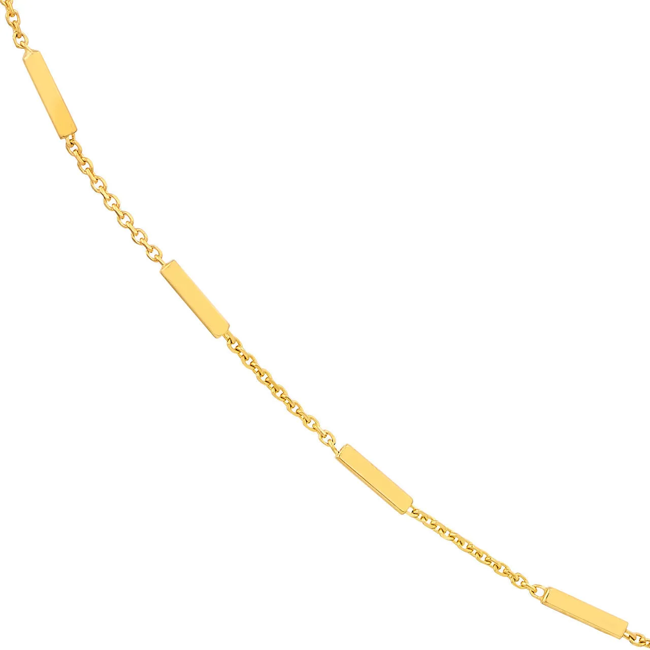 14K Yellow Gold Bar Station Cable Chain with Lobster Lock