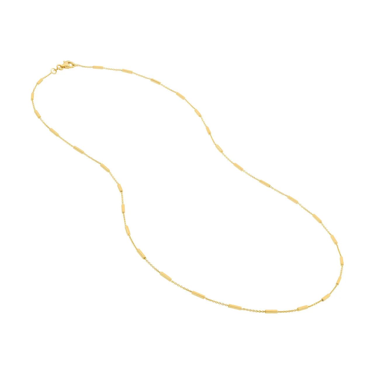 14K Yellow Gold Bar Station Cable Chain with Lobster Lock