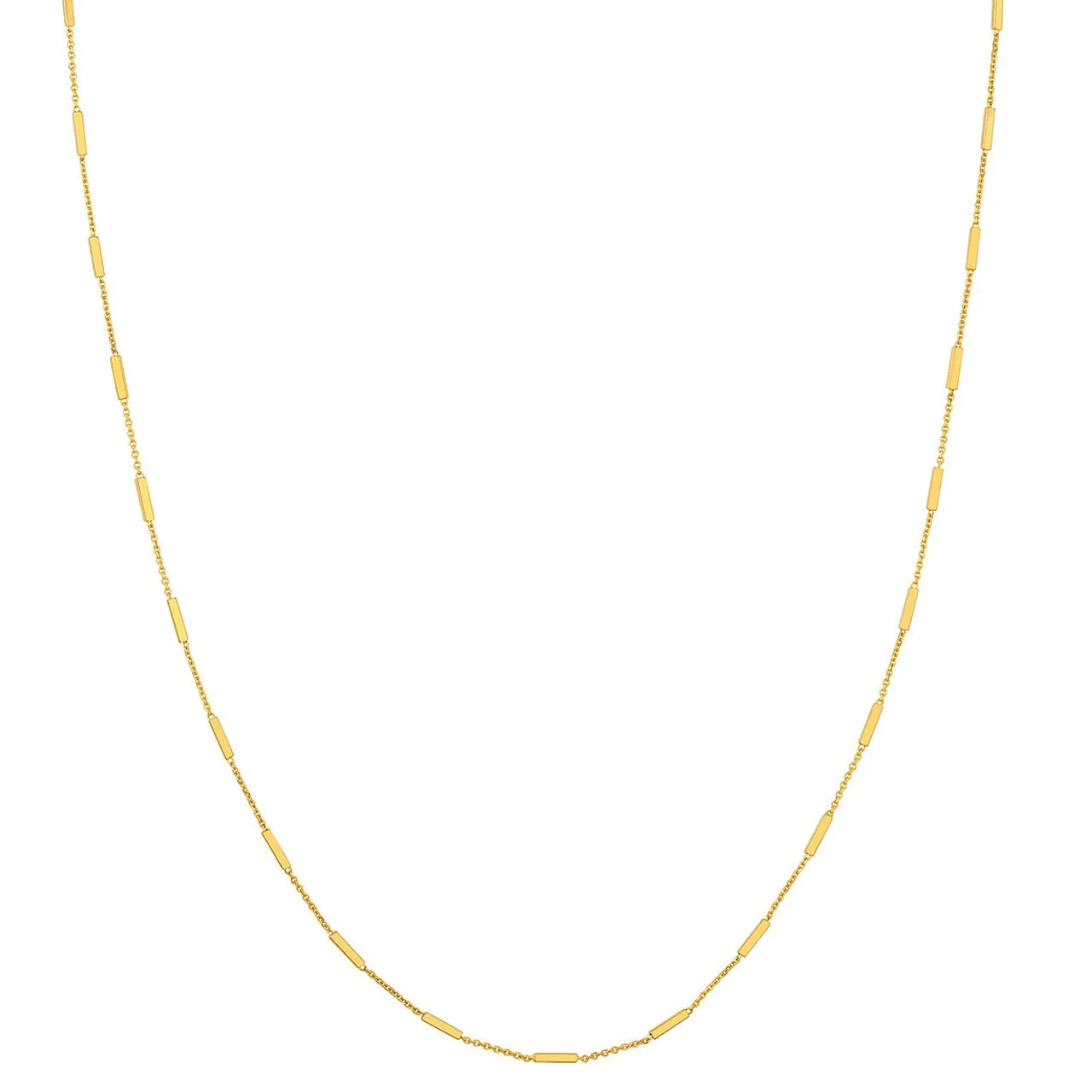 14K Yellow Gold Bar Station Cable Chain with Lobster Lock