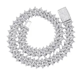 14mm Spike Cuban Link Necklace Barbwire Diamond Mens Hip Hop Rapper Barb Wire Twist Spiked Chain Gold Silver Metal Alloy 16 - 30in.