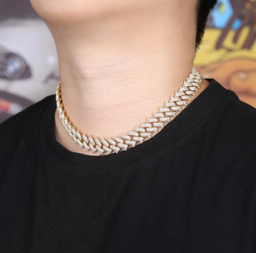 14mm Spike Cuban Link Necklace Barbwire Diamond Mens Hip Hop Rapper Barb Wire Twist Spiked Chain Gold Silver Metal Alloy 16 - 30in.