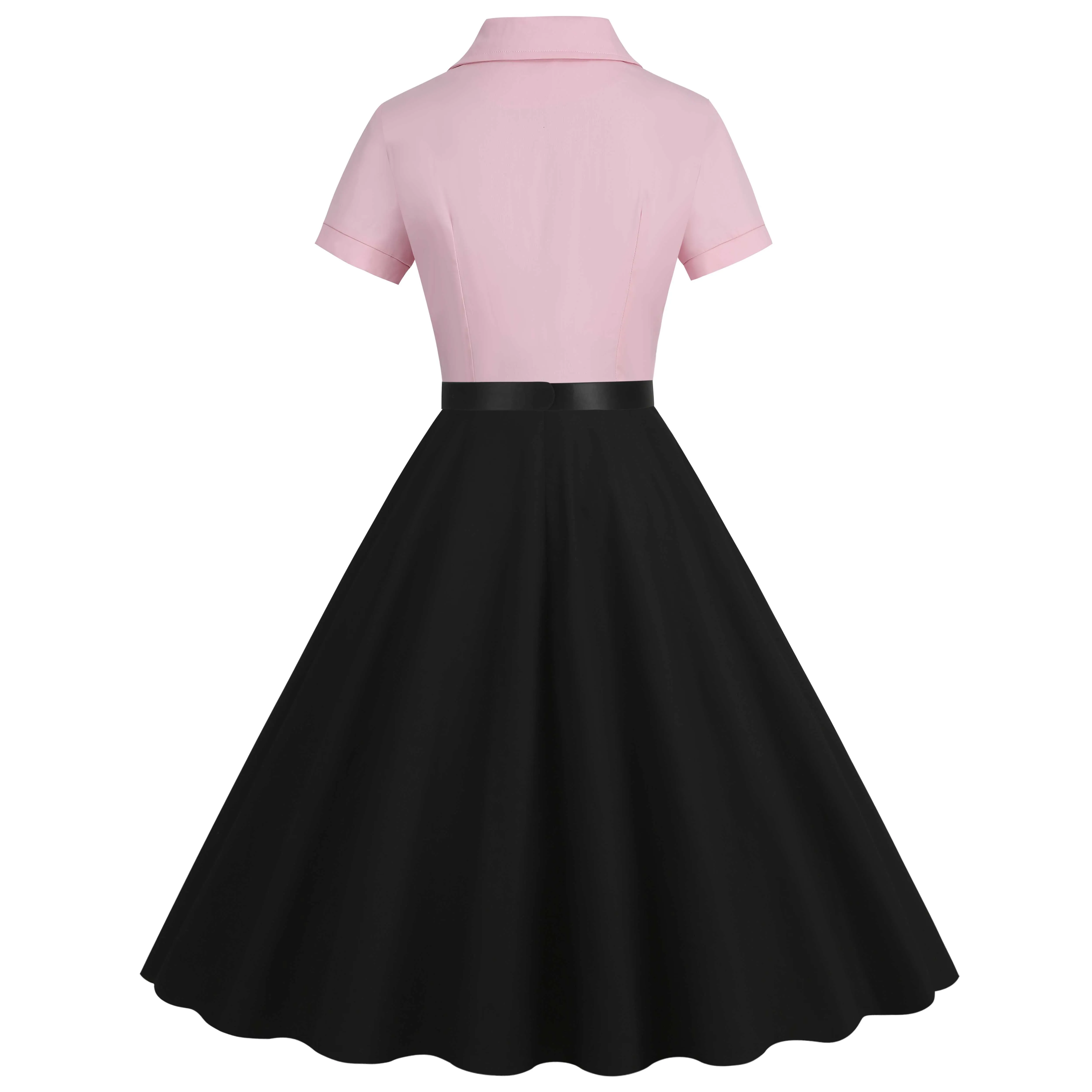 1950s Lapel Contrast Belted Dress