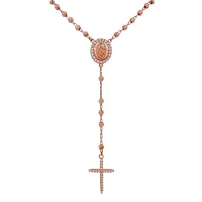 9ct Rose Gold CZ Rosary Bead Necklace