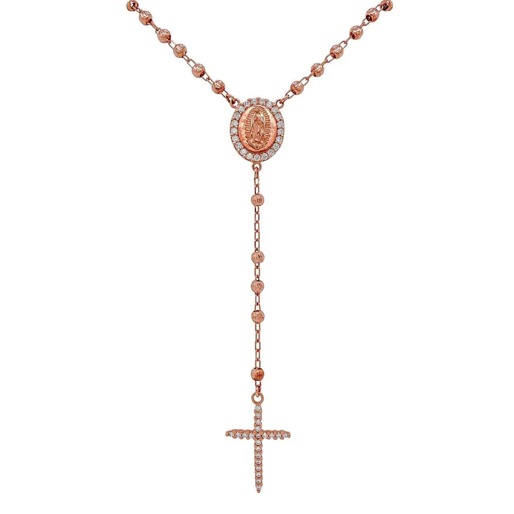 9ct Rose Gold CZ Rosary Bead Necklace