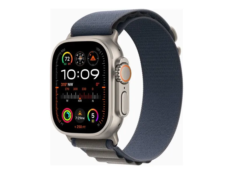 Apple Watch Ultra 2 - 49 Mm - Titanium - Smart Watch With Alpine Loop - Textile - Blue - Band Size: S - 64 Gb - Wi-Fi, L