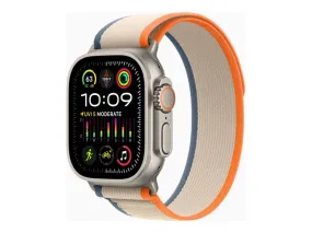 Apple Watch Ultra 2 - 49 Mm - Titanium - Smart Watch With Trail Loop - Nylon Weave - Orange/Beige - Band Size: S/M - 64