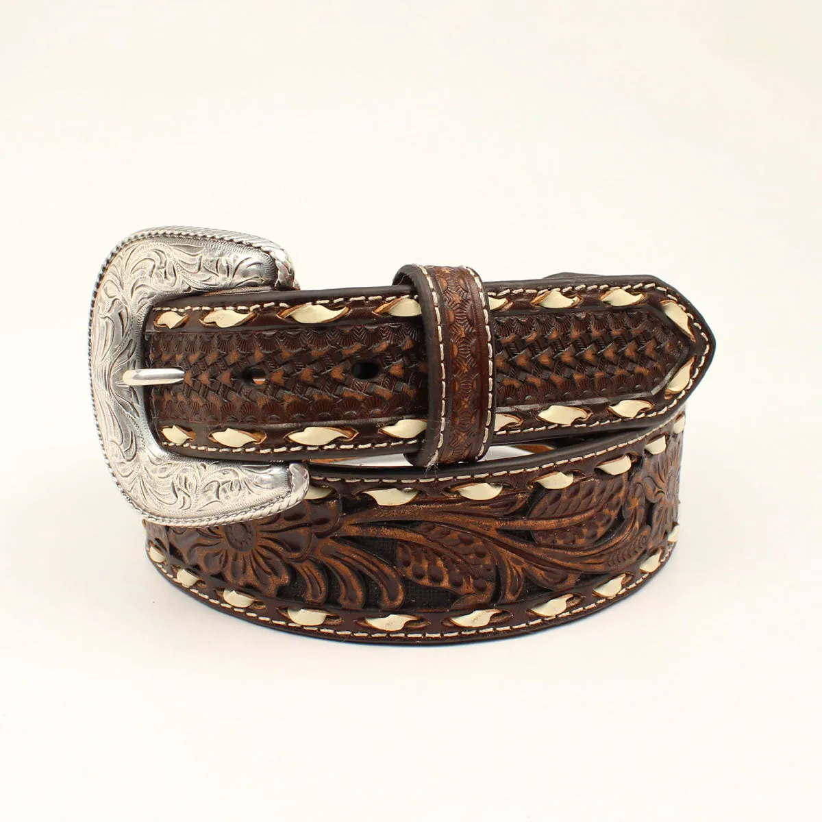 ARIAT MEN'S BROWN FLORAL EMBOSSED BELT