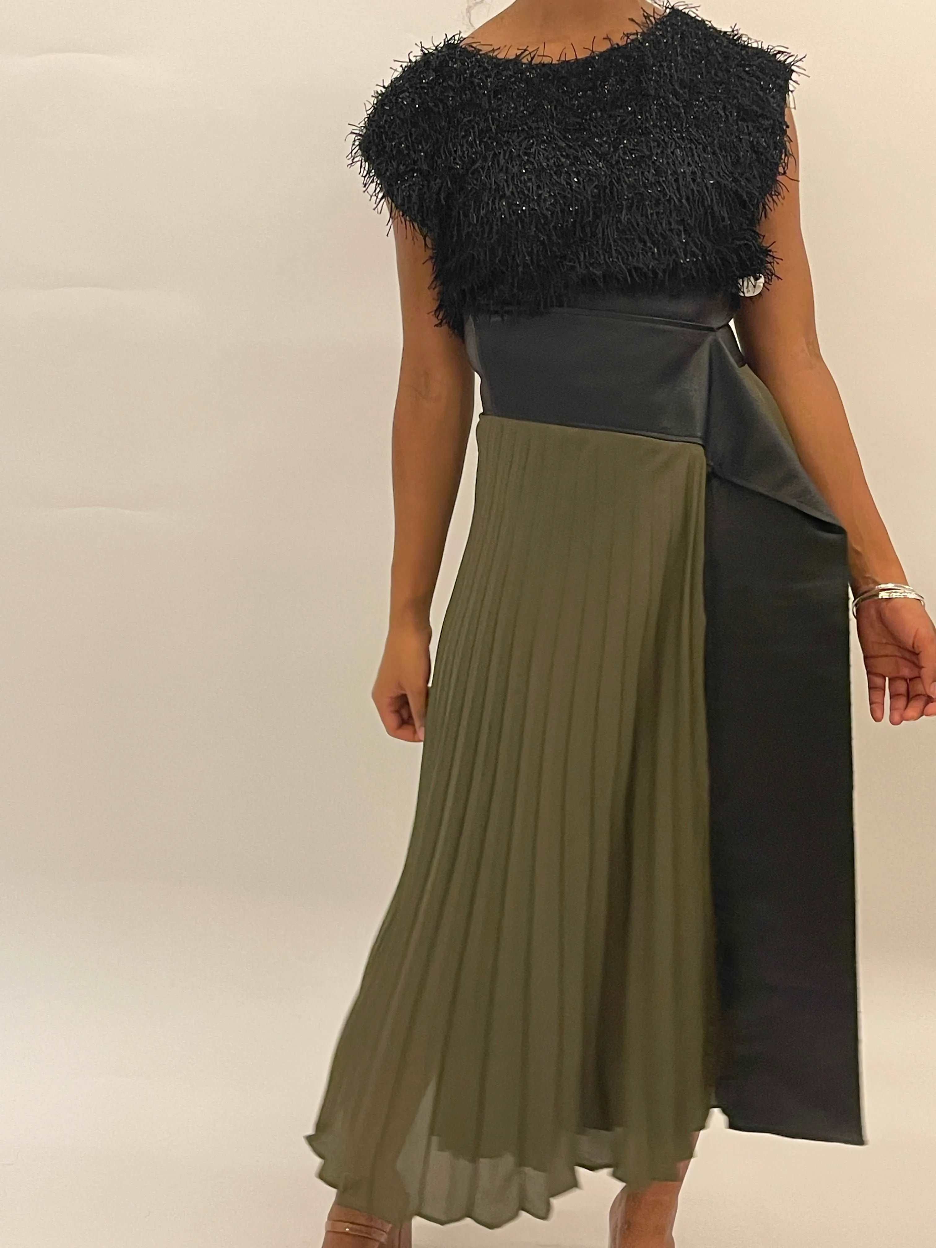 Army Green Rippled Skirt