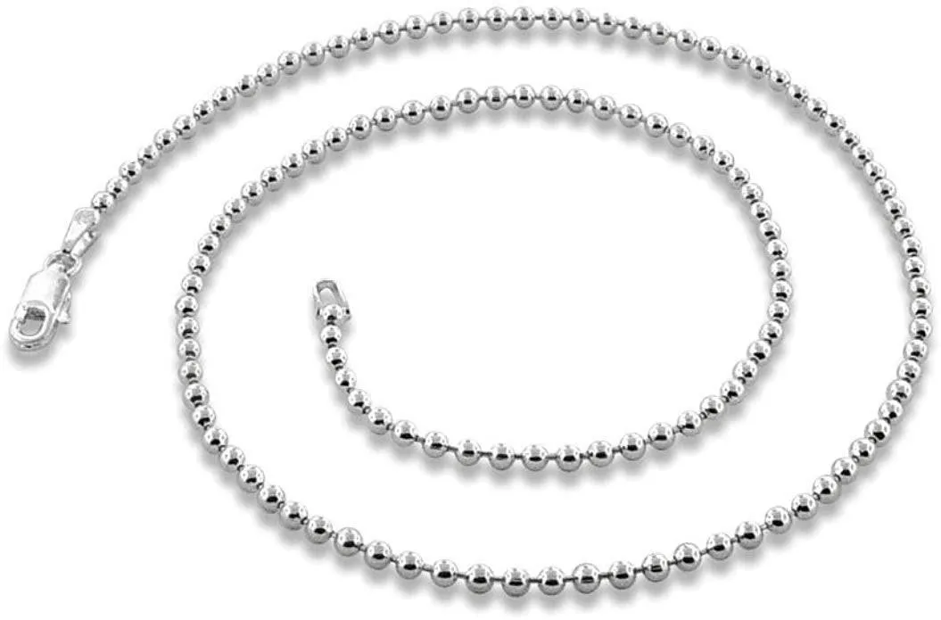 Bead Chain Made With Sterling Silver - Made For Men, Women, Children - Perfect For Pendants, Charms and Necklaces