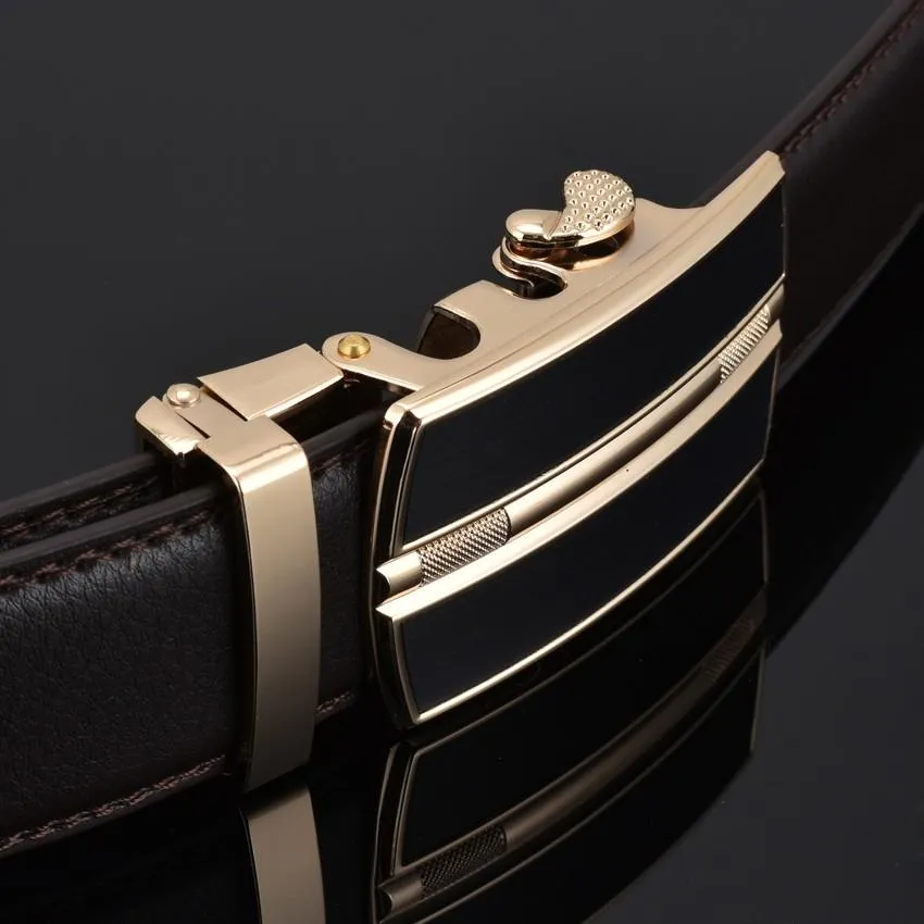 Black & Gold Ratcheting Buckle Belt Set