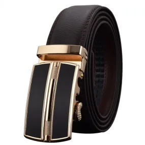 Black & Gold Ratcheting Buckle Belt Set
