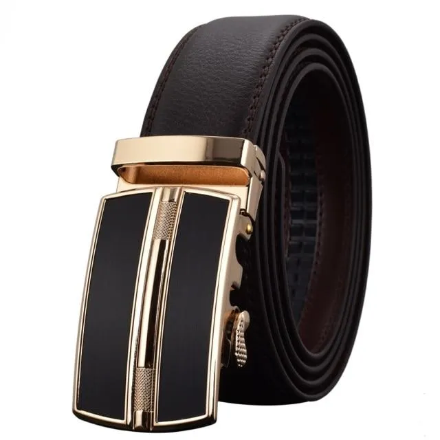 Black & Gold Ratcheting Buckle Belt Set
