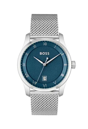 BOSS Mens Principle Blue Roman Dial Mesh Bracelet Stainless Steel Watch