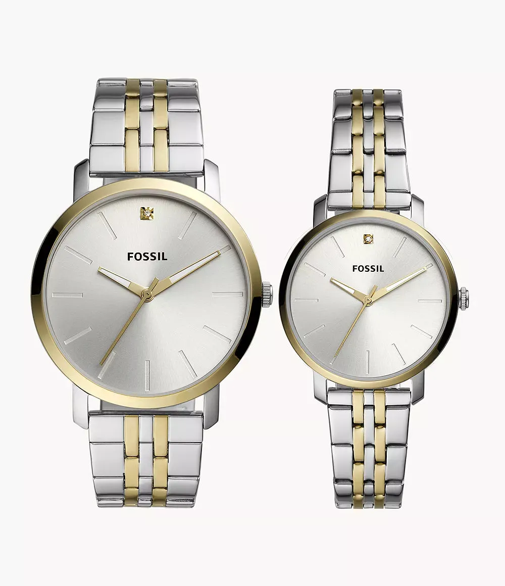 BQ2467SET - Fossil His and Her Lux Luther Three-Hand Two-Tone Stainless Steel Watch Gift Set