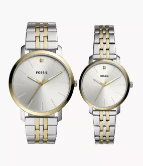 BQ2467SET - Fossil His and Her Lux Luther Three-Hand Two-Tone Stainless Steel Watch Gift Set