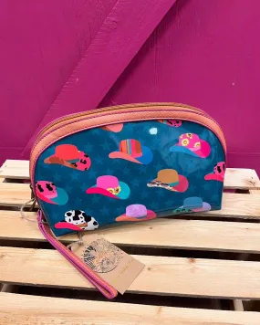 Catchfly Turquoise/Pink Stars and Cowgirl Hats Western Print Makeup Cosmetic Wristlet Case 23208586HAT