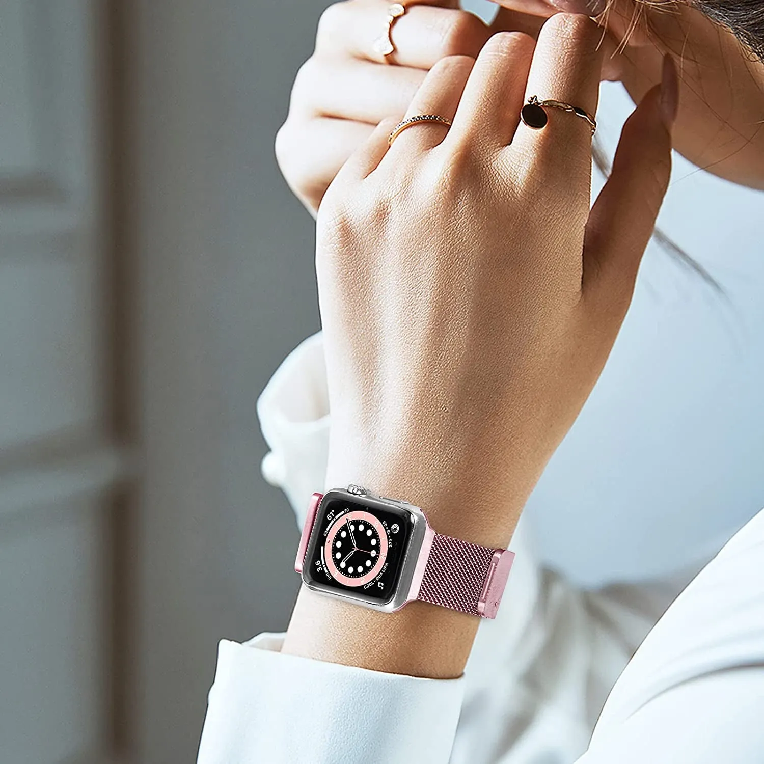 Changee - Apple Watch (42/41/40/38 mm) Replacement magnetic bracelet Milanaise (joint circumference: 162-258mm) - Pink