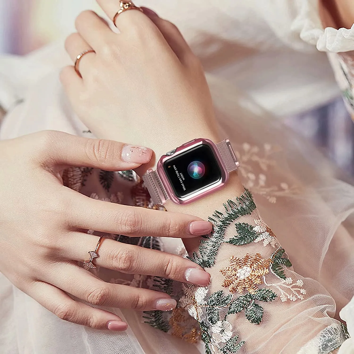 Changee - Apple Watch (42/41/40/38 mm) Replacement magnetic bracelet Milanaise (joint circumference: 162-258mm) - Pink
