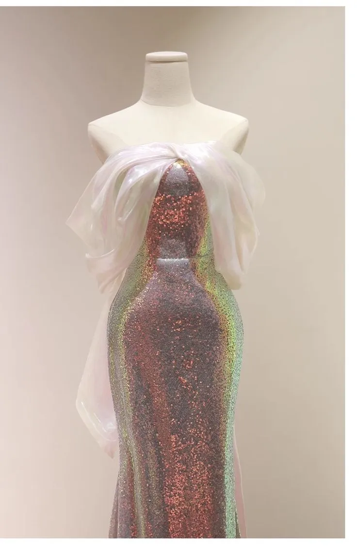 Charming Sequins Mermaid Evening Dress Shiny Long Prom Dress Y7687