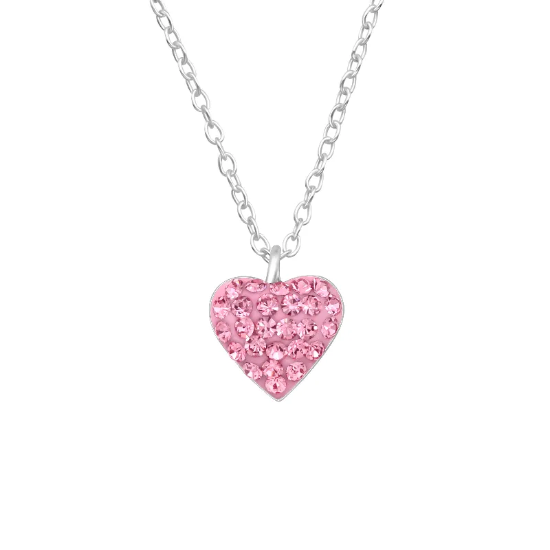Children's Sterling Silver 'Rose Pink Crystal Heart' Pendant Necklace