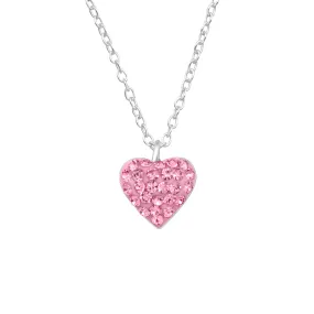 Children's Sterling Silver 'Rose Pink Crystal Heart' Pendant Necklace