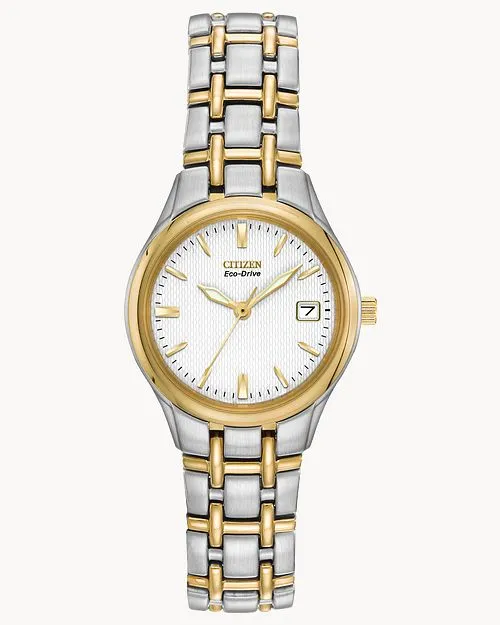 Citizen Corso Ladies Eco-Drive Two-Tone White Dial Date Watch EW1264-50A