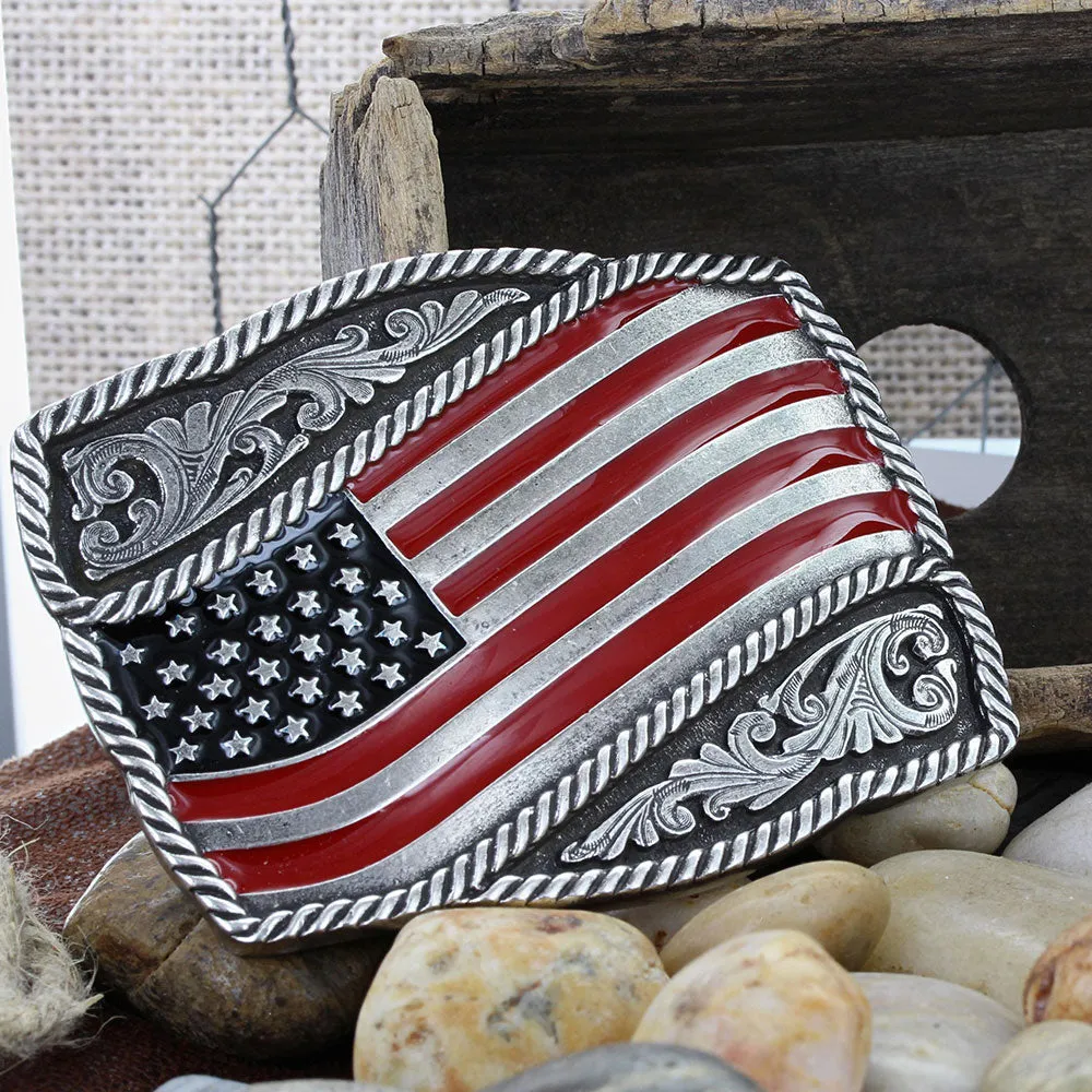 Classic Painted Waving American Flag Attitude Buckle