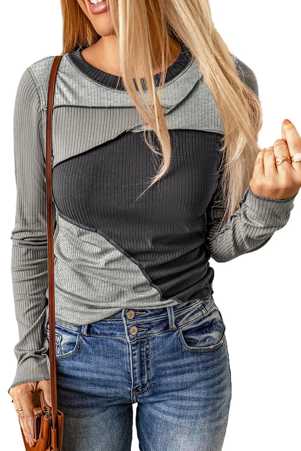 Colorblock Ribbed Reverse Seam Top