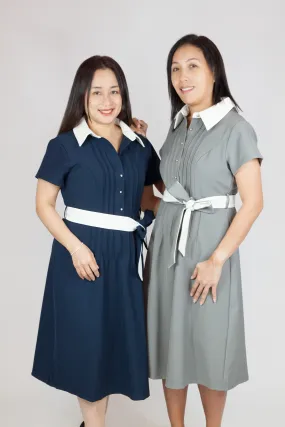 Contrast Collar And Belt Dress