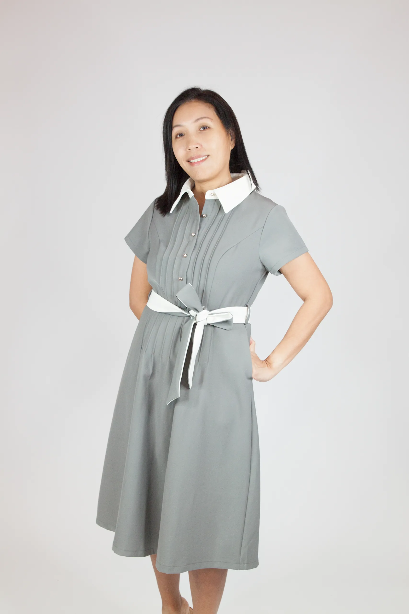Contrast Collar And Belt Dress