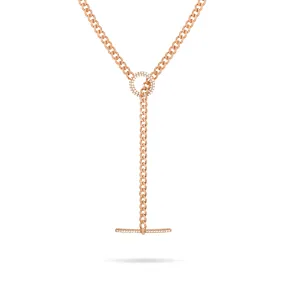 Cubic Zirconia T Bar Clasp Curb Chain Necklace - Rose Gold White