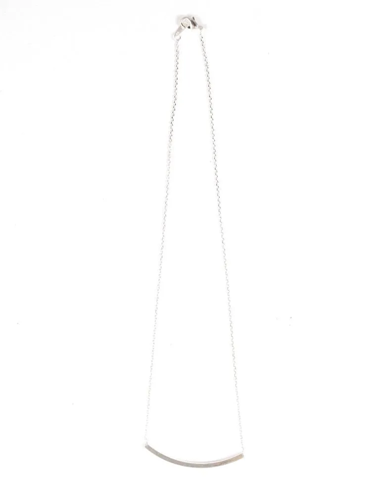 Curve Bar Pendant Necklace - Silver