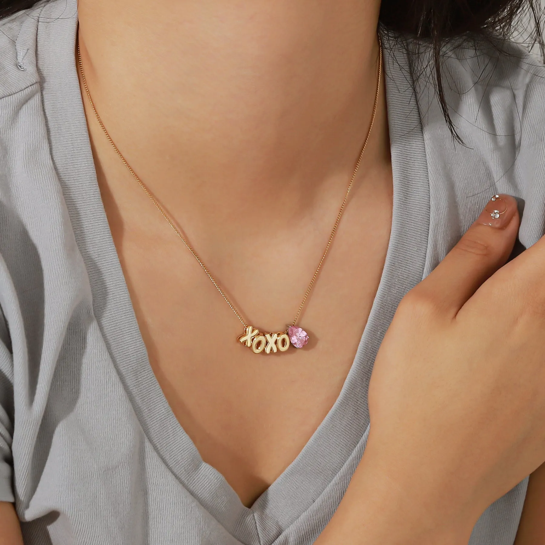 Customized 3D Bubble Name Necklace With Teardrop Birthstone 3D-N8763