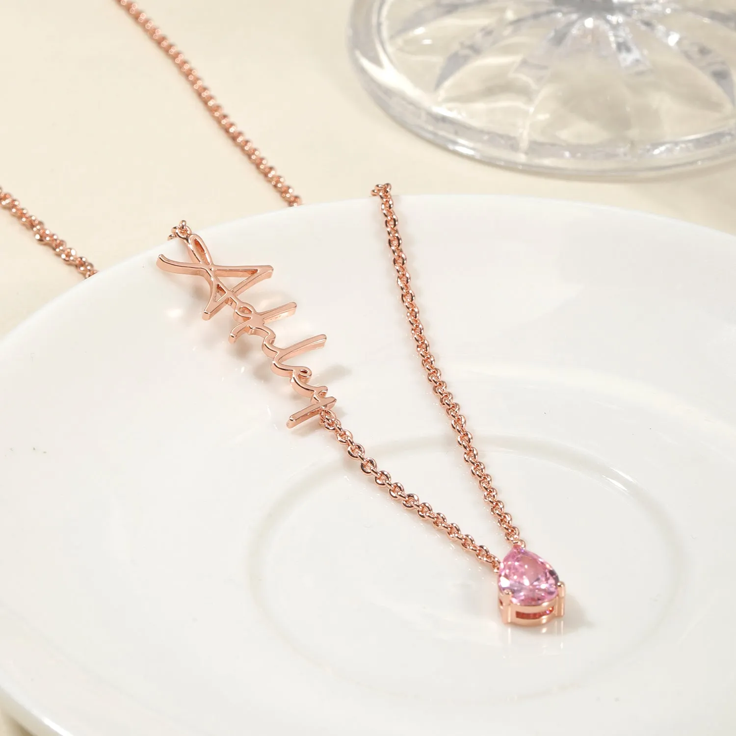 Customized Name Necklace with Teardrop Birthstone QH-N8754