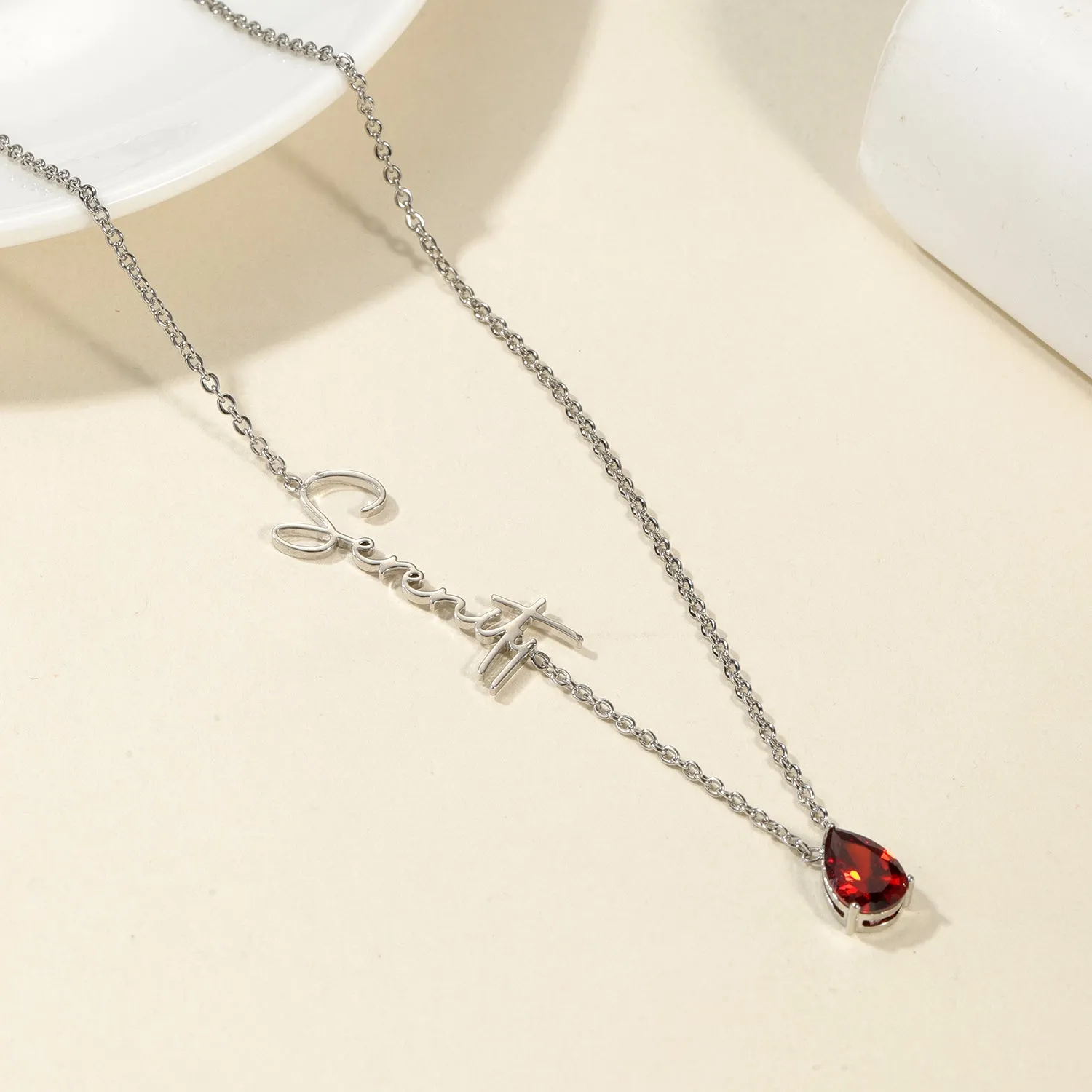 Customized Name Necklace with Teardrop Birthstone QH-N8754