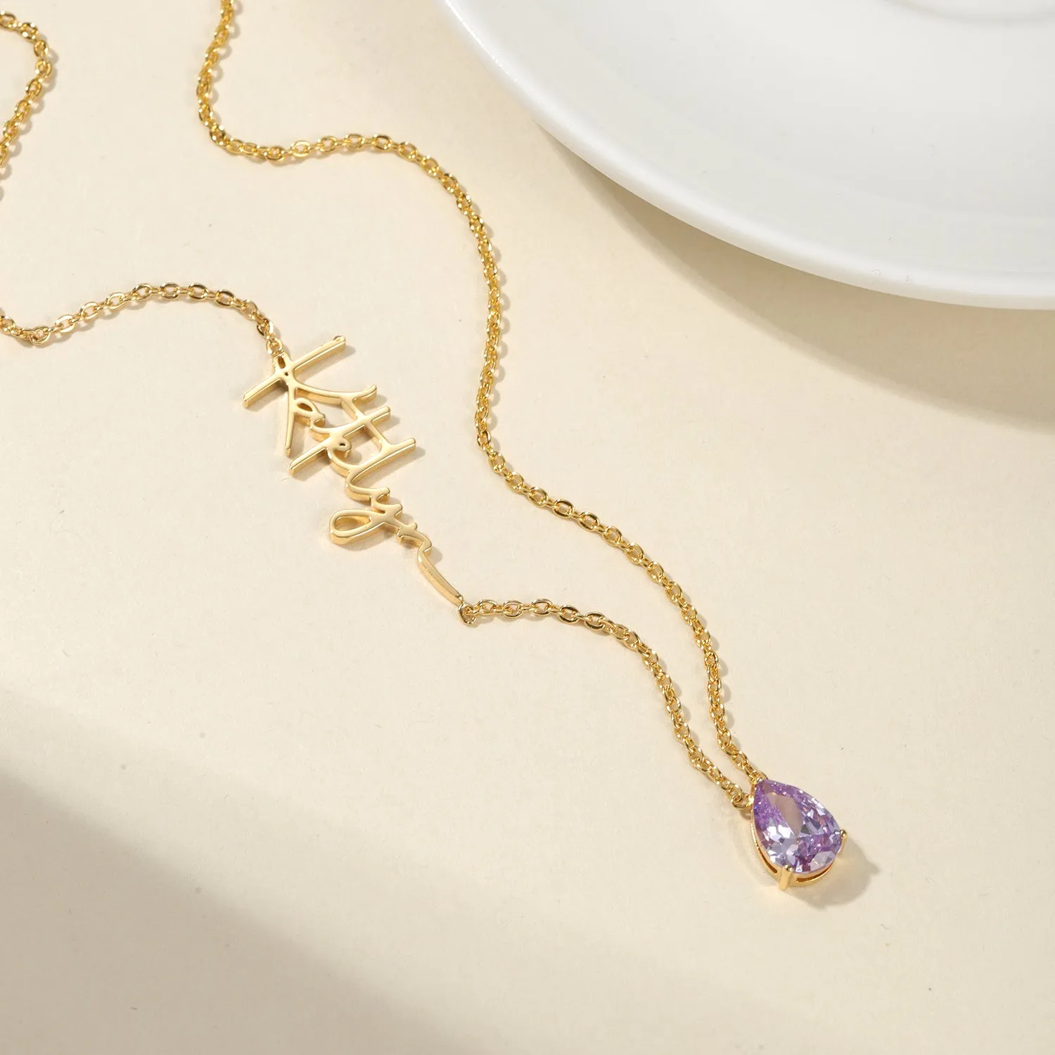 Customized Name Necklace with Teardrop Birthstone QH-N8754