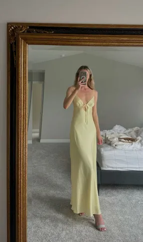 Cute Yellow Spaghetti Straps Long Prom Evening Dress Y7742
