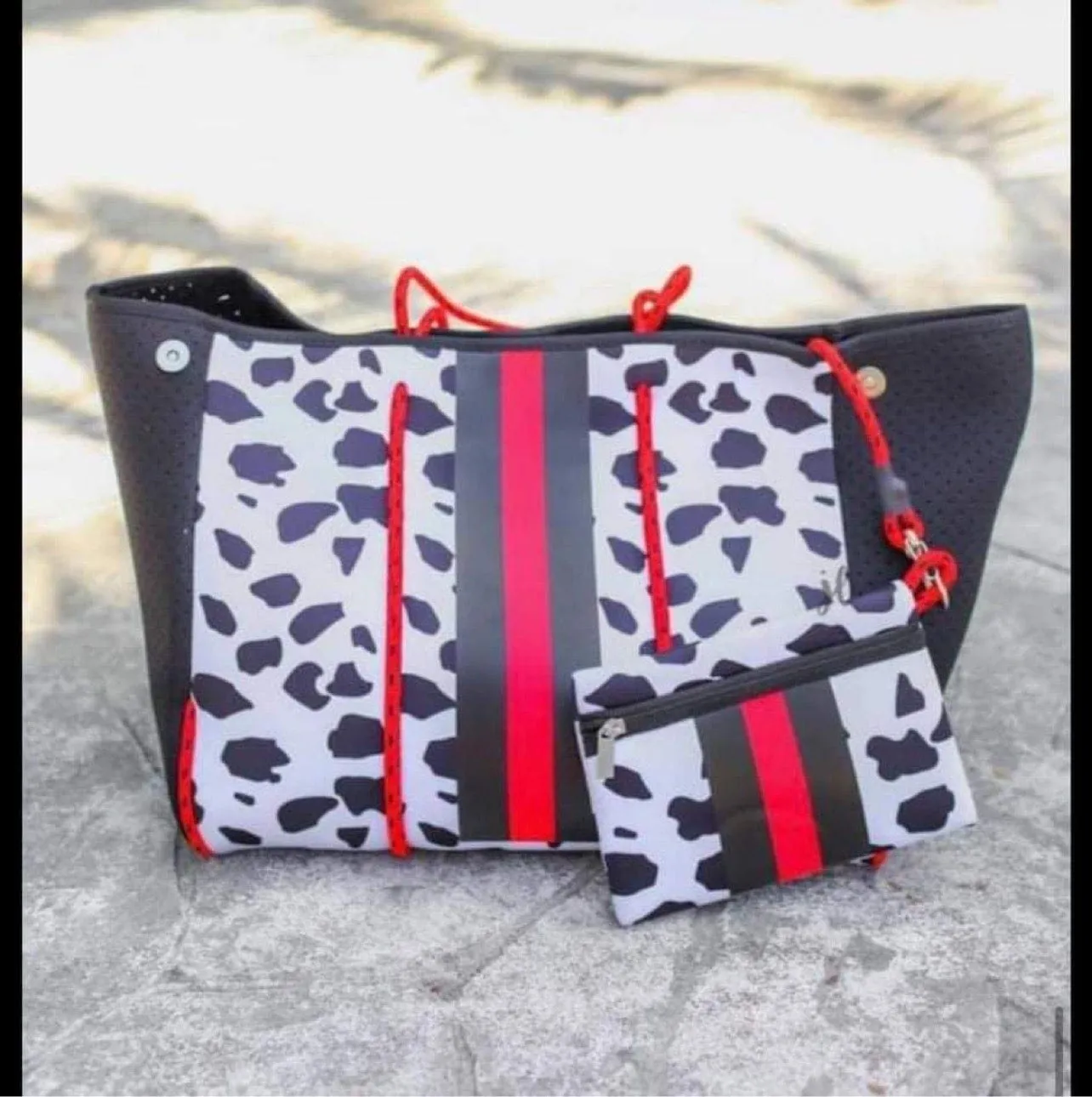 Dalmation Spot Red & Black Neoprene Tote Bag