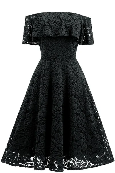 Dark Navy Lace A-line Homecoming Dress Y1160