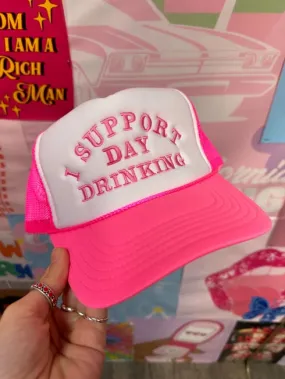 Day Drinking Trucker Hat - Neon Pink