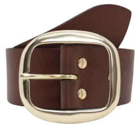Designer Leather Belt Brass Oval 2 Inch