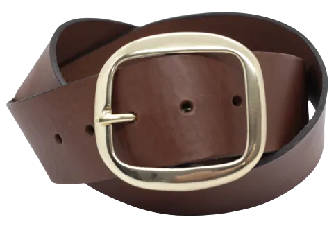 Designer Leather Belt Brass Oval 2 Inch
