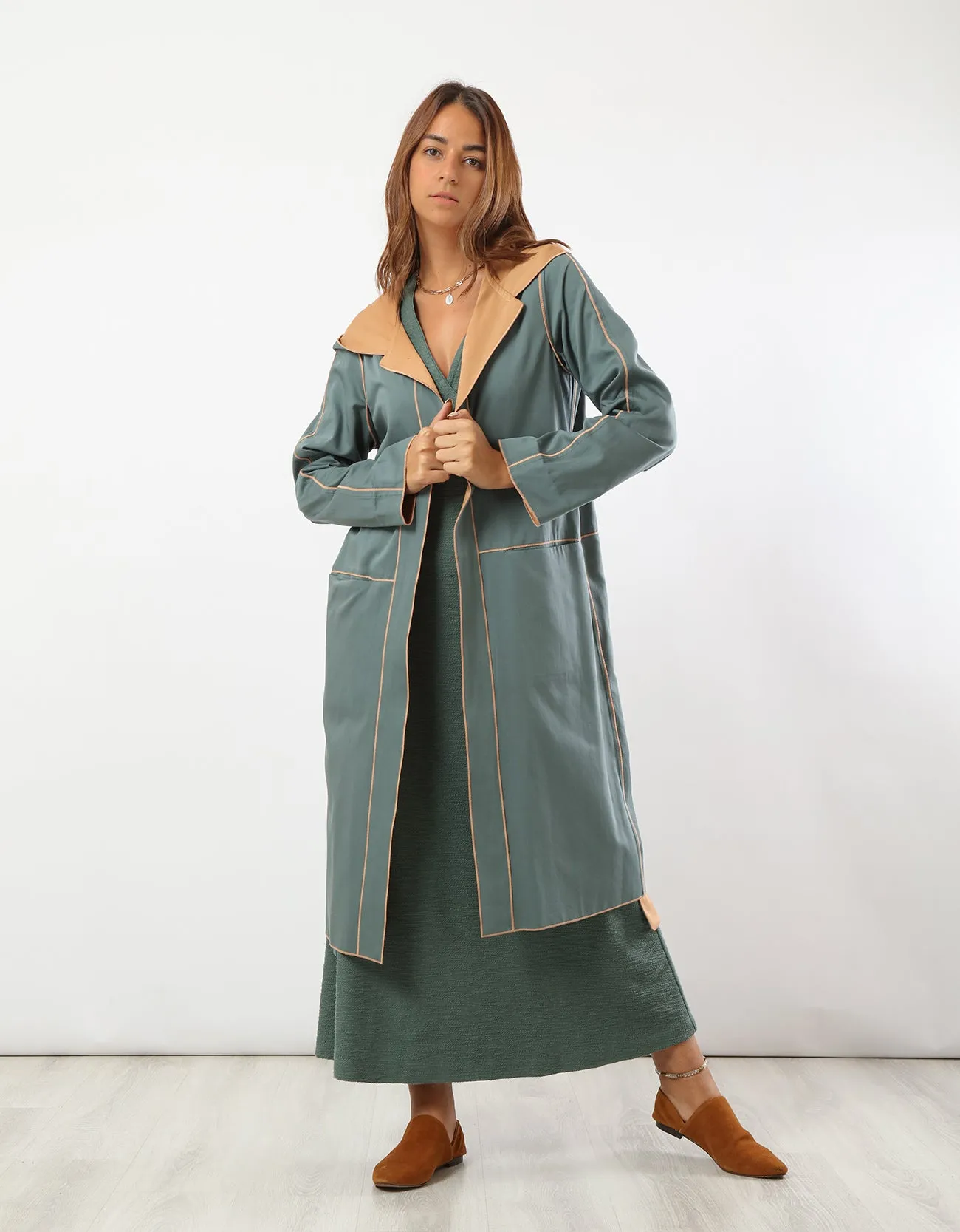 Double face coat with hoodie
